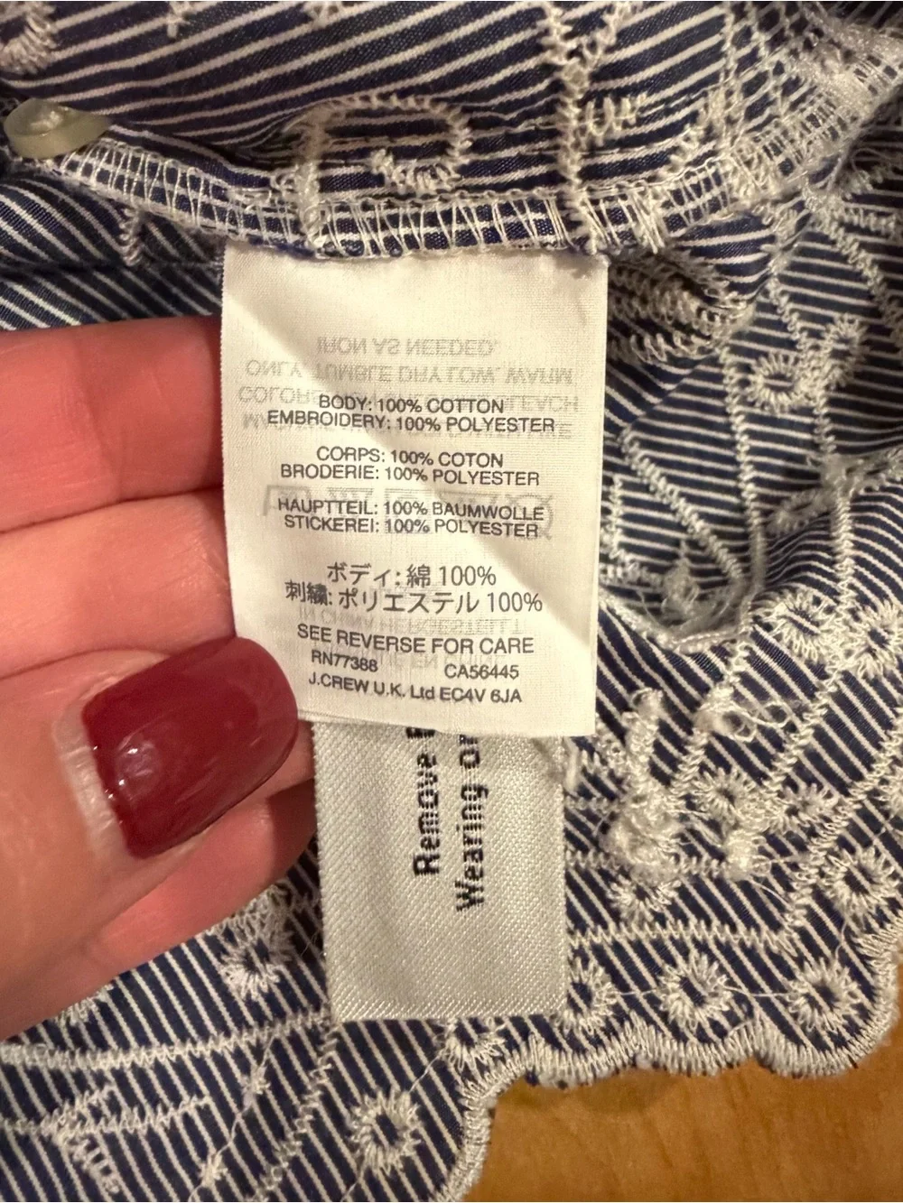 J.Crew Blue White Striped Embroidered Bell Sleeve Blouse XS